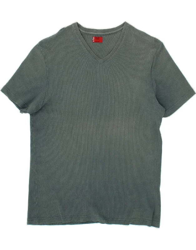LEVI'S Womens T-Shirt Top UK 18 XL Grey Ribbed T-Shirt High Neck Heavyweight