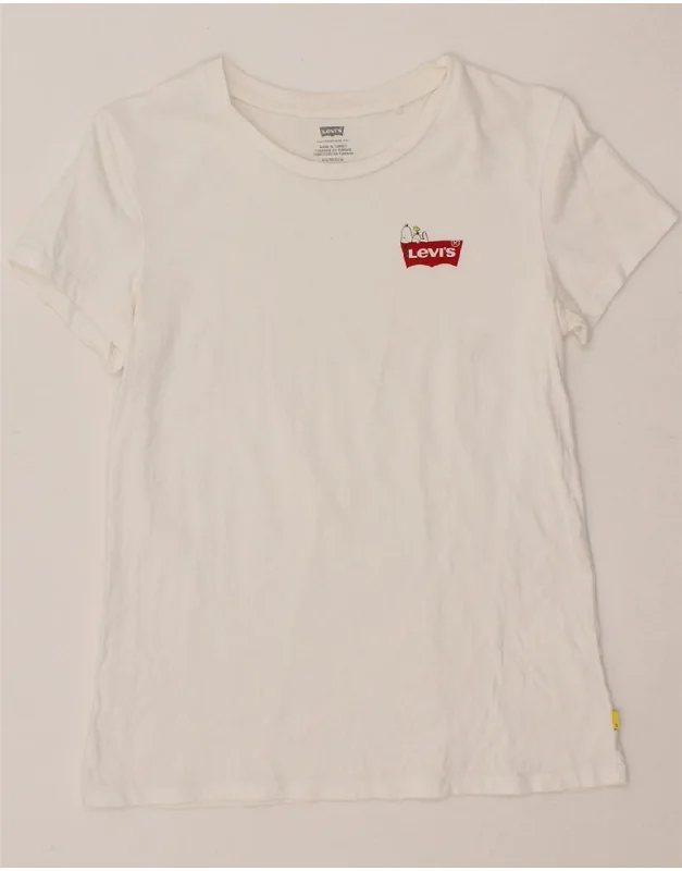 LEVI'S Womens T-Shirt Top UK 6 XS White Notch Collar Peter Pan Collar Cowl Neck