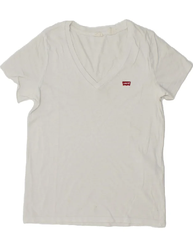 LEVI'S Womens T-Shirt Top UK 6 XS White Cotton Collared T-Shirt Boat Neck A-Line