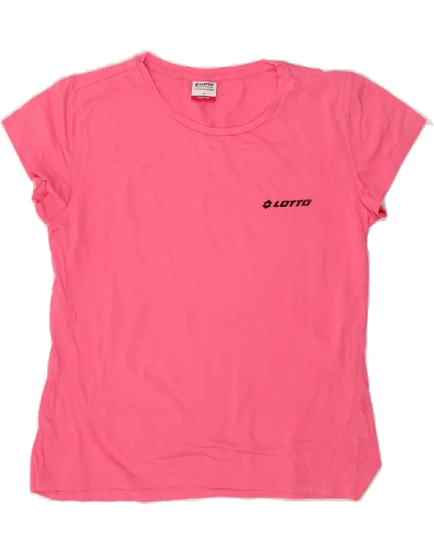 LOTTO Womens T-Shirt Top UK 10 Small Pink Cotton Asymmetrical Pockets Print