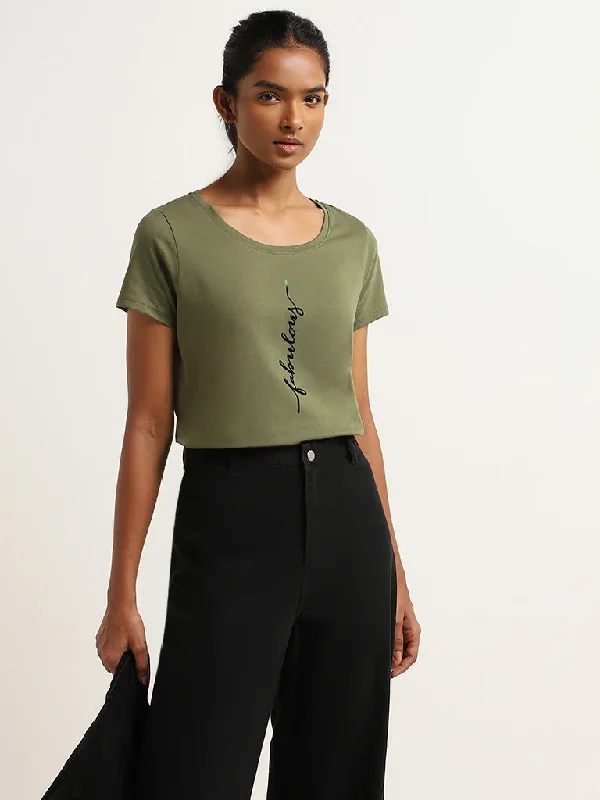 LOV Green Printed T-Shirt Anti-Shrink Durable Soft
