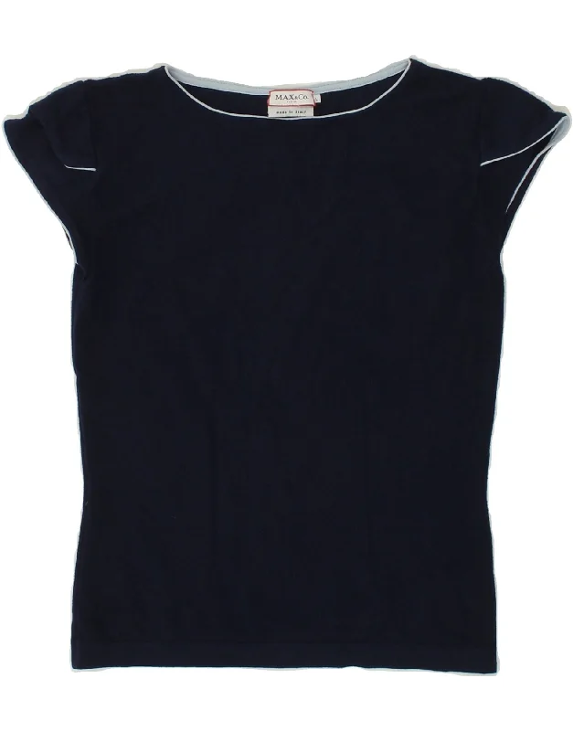 MAX & CO. Womens T-Shirt Top IT 46 Large Navy Blue Viscose Terry Blend Velvet Blend Canvas Blend MAX & CO. Womens T-Shirt Top IT 46 Large Navy Blue Viscose Terry Blend Velvet Blend Canvas Blend