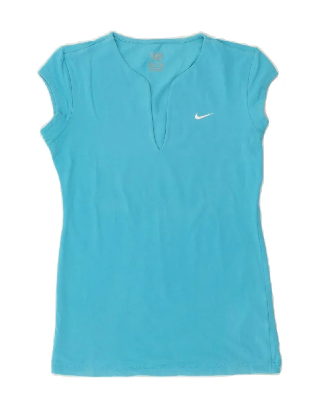 NIKE Womens T-Shirt Top UK 8/10 Small Blue Cotton Anti-Shrink Durable Soft