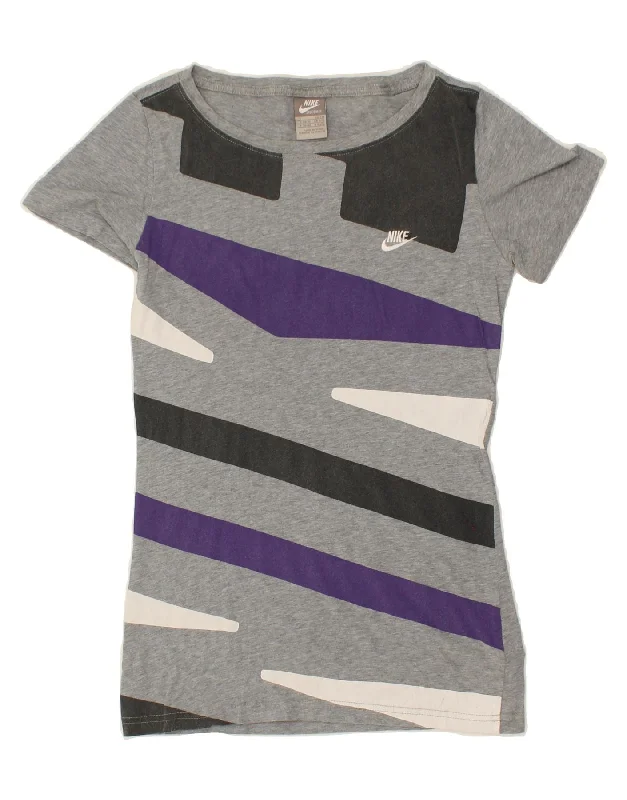 NIKE Womens T-Shirt Top UK 8/10 Small Grey Striped Polyester Faux Fur Fabric Real Fur Fabric Shearling Fabric NIKE Womens T-Shirt Top UK 8/10 Small Grey Striped Polyester Faux Fur Fabric Real Fur Fabric Shearling Fabric