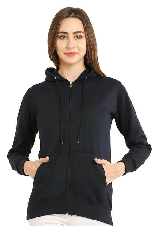 PAVONINE Navy Blue Color Casual Winter Wear Hoodie Sweatshirt For Girls Hoodie with Emblem Brand Identity