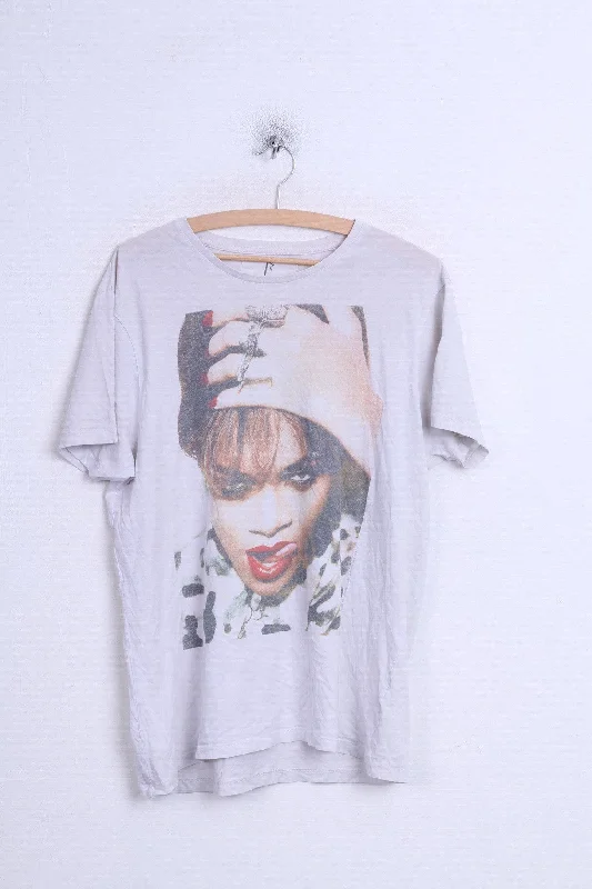 Primark Womens XL T-Shirt White RIHANNA Crew Neck Cotton Cotton Fabric Linen Fabric Terry Fabric Primark Womens XL T-Shirt White RIHANNA Crew Neck Cotton Cotton Fabric Linen Fabric Terry Fabric