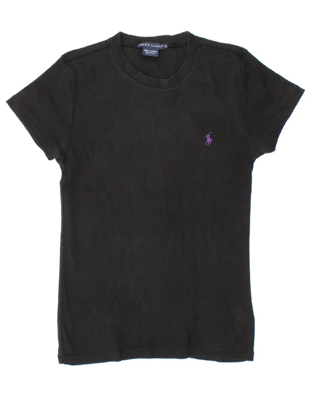 RALPH LAUREN Womens T-Shirt Top UK 12 Medium Black Collared Crew Neck Turtle Neck