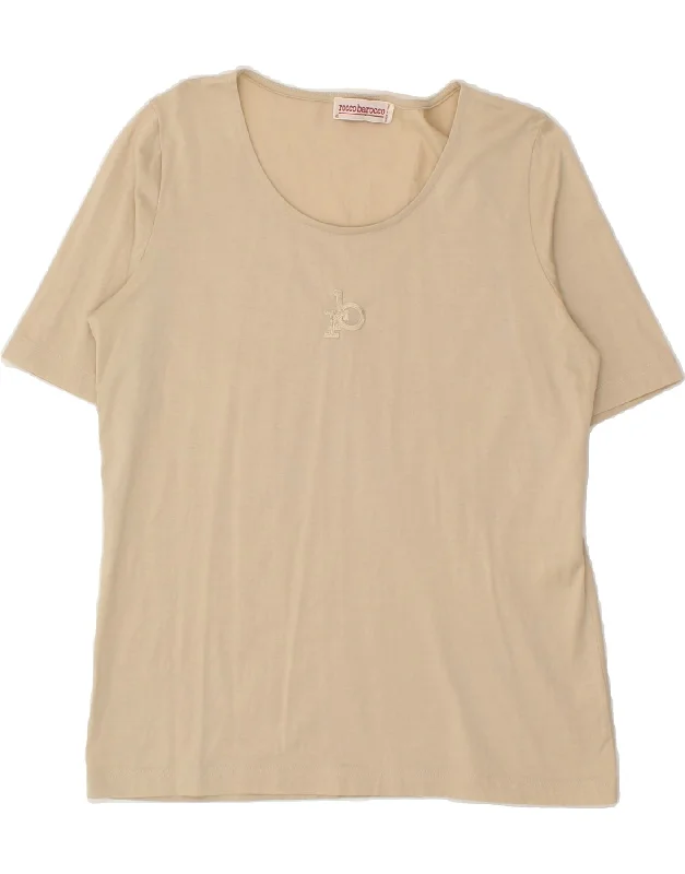 ROCCOBAROCCO Womens T-Shirt Top IT 48 XL Beige Cotton Polka Dot Checkered Tartan