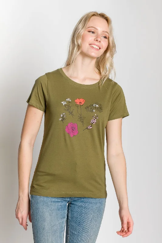 Sketched Floral | Women's Printed T-Shirt Cashmere Blend Cotton Blend Poly Blend