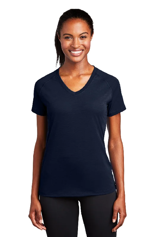 Sport-Tek Womens Ultimate Performance Moisture Wicking Short Sleeve V-Neck T-Shirt - True Navy Blue Terry Blend Velvet Blend Canvas Blend Sport-Tek Womens Ultimate Performance Moisture Wicking Short Sleeve V-Neck T-Shirt - True Navy Blue Terry Blend Velvet Blend Canvas Blend