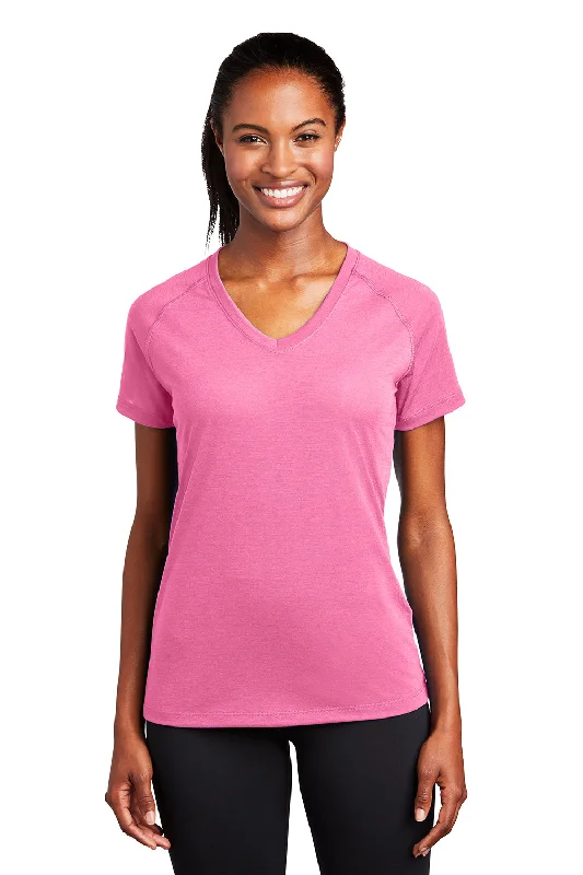 Sport-Tek Womens Ultimate Performance Moisture Wicking Short Sleeve V-Neck T-Shirt - Bright Pink Chenille Blend Fleece Blend Nylon Blend Sport-Tek Womens Ultimate Performance Moisture Wicking Short Sleeve V-Neck T-Shirt - Bright Pink Chenille Blend Fleece Blend Nylon Blend