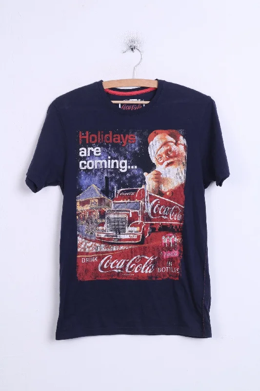 The Coca-Cola Womens Xs T-Shirt Navy Cotton Holidays are Coming Polka Dot Checkered Tartan The Coca-Cola Womens Xs T-Shirt Navy Cotton Holidays are Coming Polka Dot Checkered Tartan
