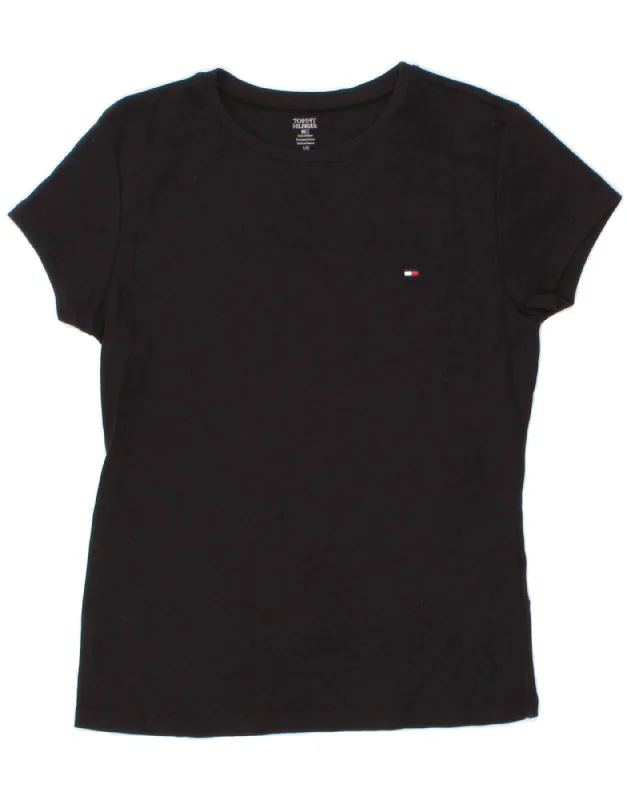 TOMMY HILFIGER Womens T-Shirt Top UK 14 Large Black Cotton Mesh Canvas Denim