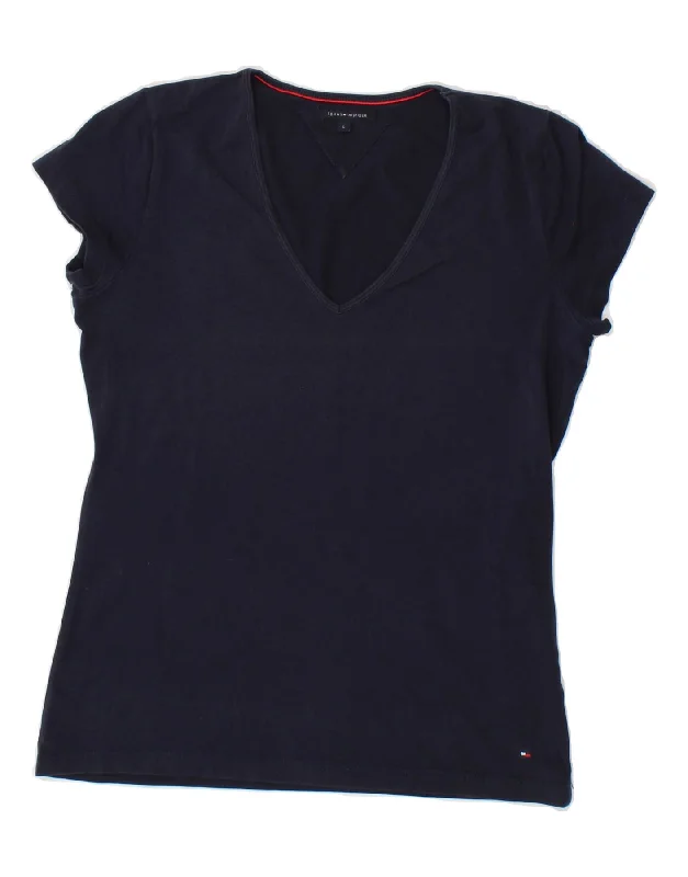 TOMMY HILFIGER Womens T-Shirt Top UK 14 Large Navy Blue Cotton Mesh Blend Leather Blend Suede Blend TOMMY HILFIGER Womens T-Shirt Top UK 14 Large Navy Blue Cotton Mesh Blend Leather Blend Suede Blend