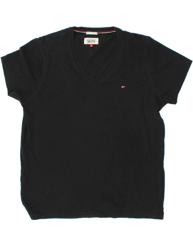 TOMMY HILFIGER Womens T-Shirt Top UK 14 Medium Black Cotton Elegant Classic Vintage