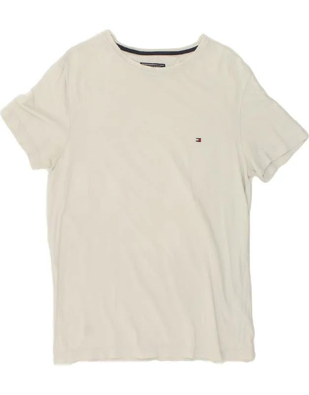 TOMMY HILFIGER Womens T-Shirt Top UK 16 Large White Cotton Sequined Glittery Shiny
