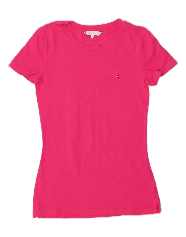 TOMMY HILFIGER Womens T-Shirt Top UK 4 XS Pink Cotton Elasticated Padded Insulated