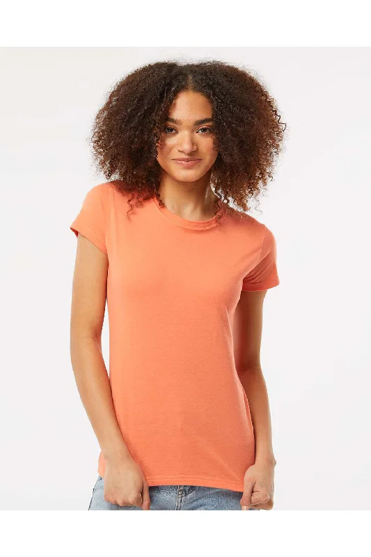 Tultex Womens Fine Jersey Slim Fit Short Sleeve Crewneck T-Shirt - Coral Orange - NEW Striped Floral Plaid Tultex Womens Fine Jersey Slim Fit Short Sleeve Crewneck T-Shirt - Coral Orange - NEW Striped Floral Plaid