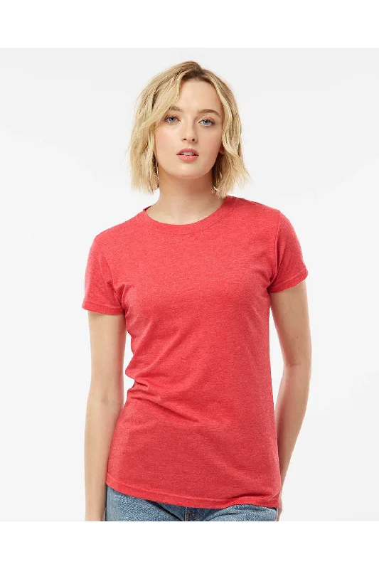 Tultex Womens Poly-Rich Short Sleeve Crewneck T-Shirt - Heather Red - NEW Collared T-Shirt Boat Neck A-Line