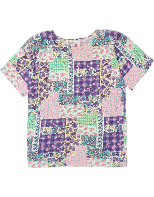VINTAGE Womens T-Shirt Top UK 10 Small Multicoloured Patchwork Cotton Chenille Fabric Brocade Fabric Lace Fabric VINTAGE Womens T-Shirt Top UK 10 Small Multicoloured Patchwork Cotton Chenille Fabric Brocade Fabric Lace Fabric