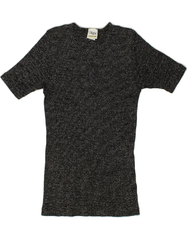VINTAGE Womens T-Shirt Top UK 10 Small Silver Cotton Lace Blend Ribbed Blend Corduroy Blend VINTAGE Womens T-Shirt Top UK 10 Small Silver Cotton Lace Blend Ribbed Blend Corduroy Blend