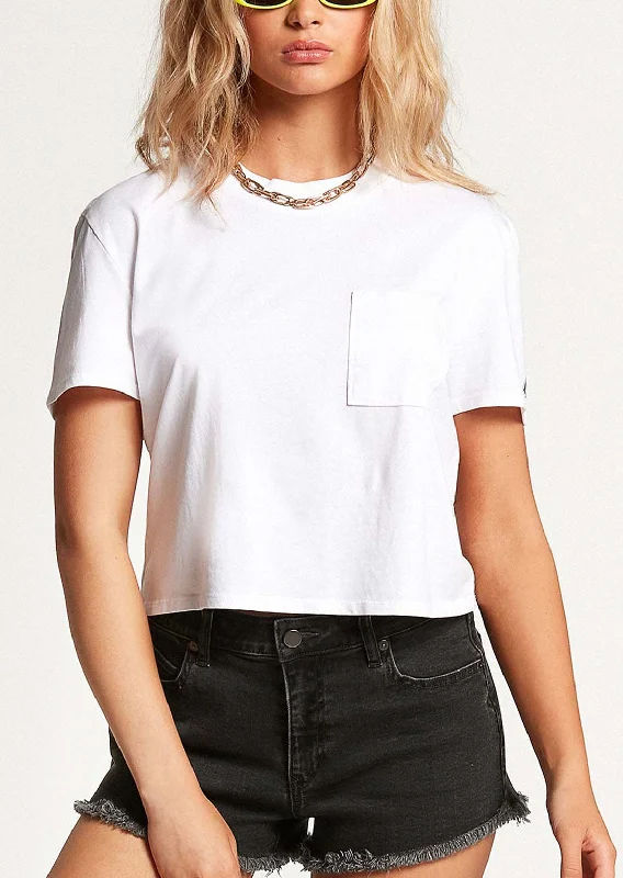 Volcom Women's Pocket Stone T-Shirt Notch Collar Peter Pan Collar Cowl Neck