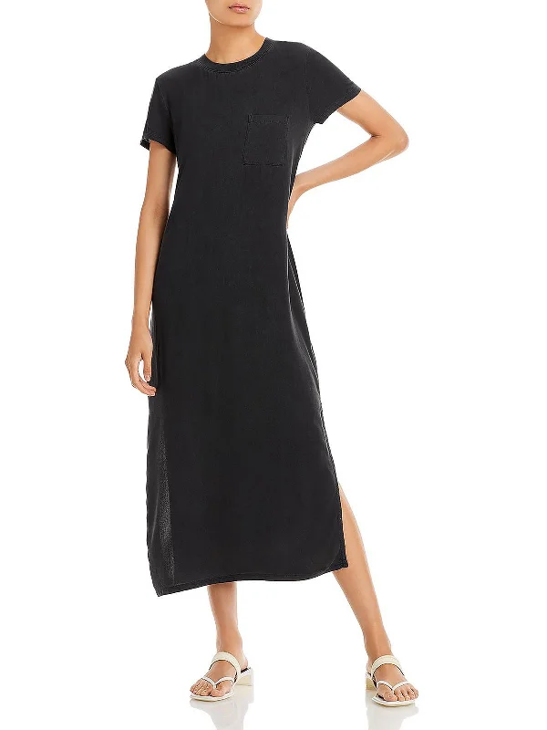 Womens Ribbed Trim Tea Length T-Shirt Dress Nylon Fabric Polyester Fabric Spandex Fabric Womens Ribbed Trim Tea Length T-Shirt Dress Nylon Fabric Polyester Fabric Spandex Fabric