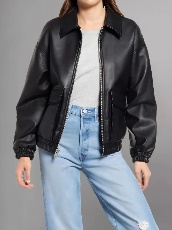 Aida Black A-2 Bomber Jacket Satin Fabric Silk Fabric Chiffon Fabric