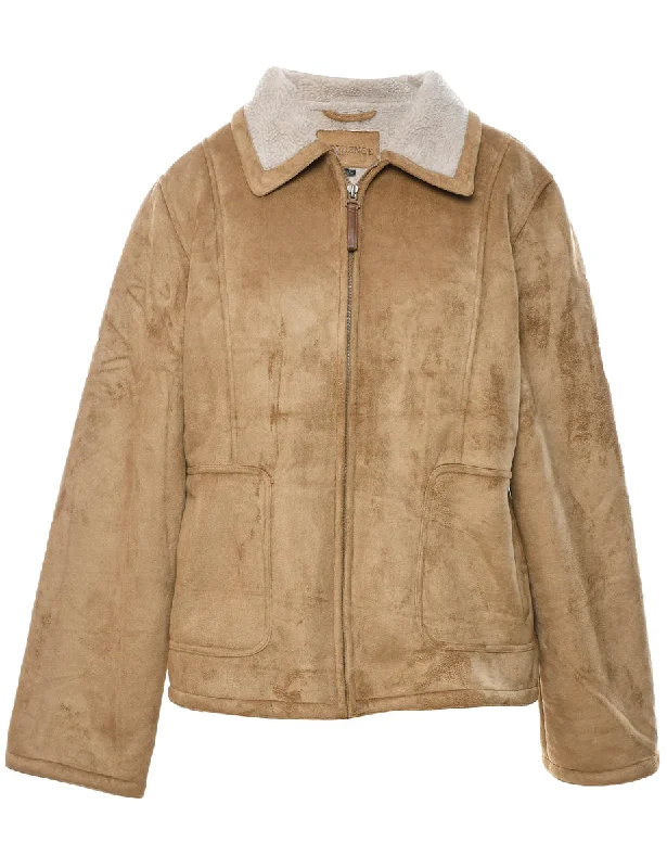 Beige Suede Faux Shearling Lined Jacket - L Collared Jacket Crew Neck Jacket Turtle Neck Jacket Beige Suede Faux Shearling Lined Jacket - L Collared Jacket Crew Neck Jacket Turtle Neck Jacket