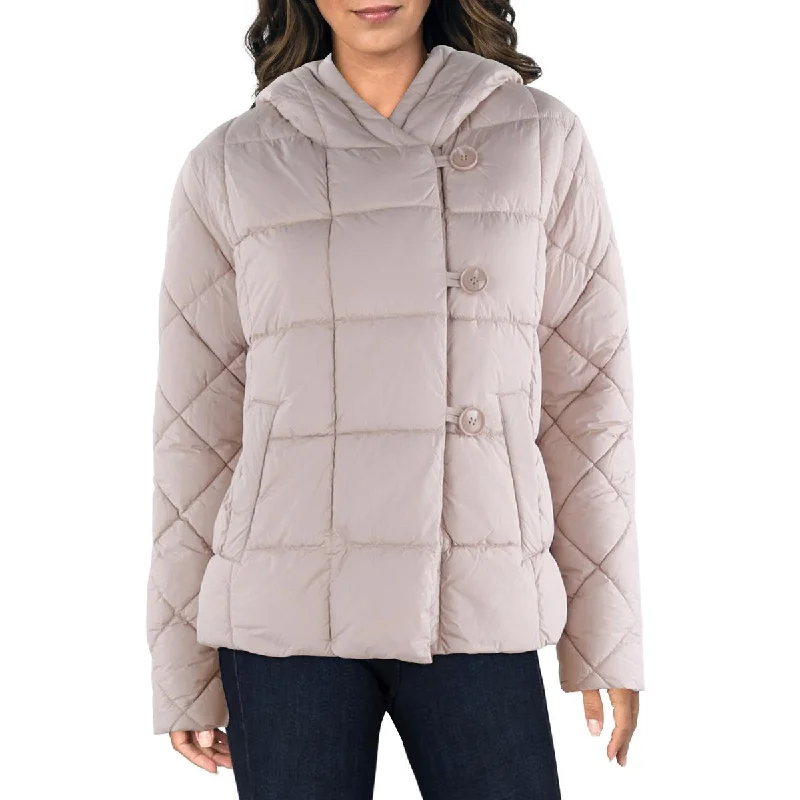Bernado Womens Quilted Hooded Puffer Jacket Satin Fabric Silk Fabric Chiffon Fabric