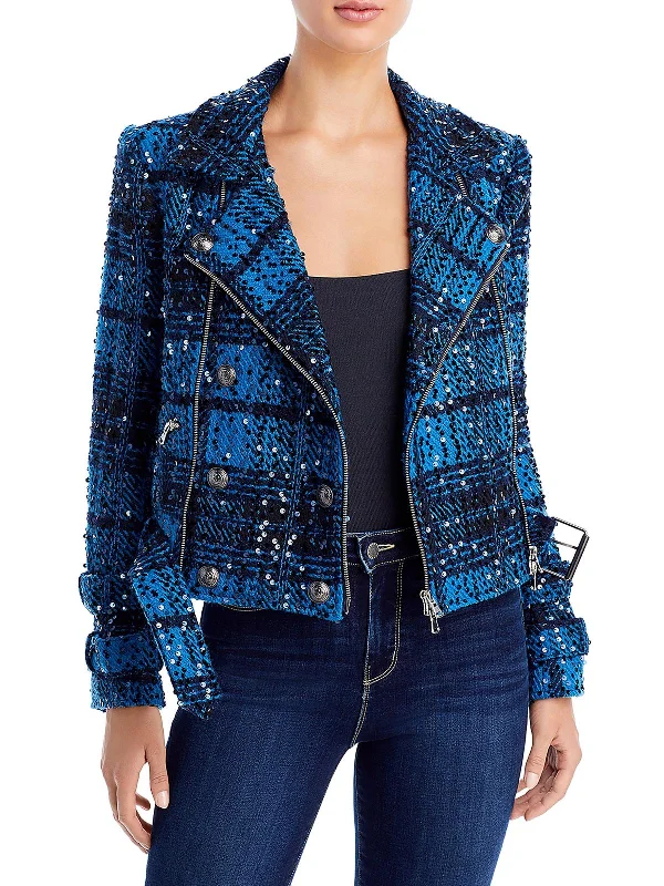 Billie Womens Tweed Double-Breasted Motorcycle Jacket Faux Fur Jacket Real Fur Jacket Shearling Jacket