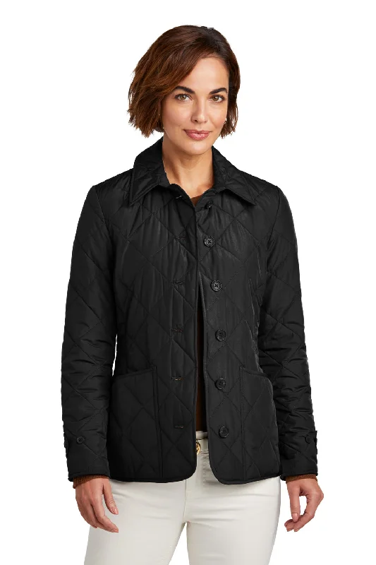 Brooks Brothers Womens Water Resistant Quilted Full Zip Jacket - Deep Black Knit Fabric Woven Fabric Fleece Fabric Brooks Brothers Womens Water Resistant Quilted Full Zip Jacket - Deep Black Knit Fabric Woven Fabric Fleece Fabric