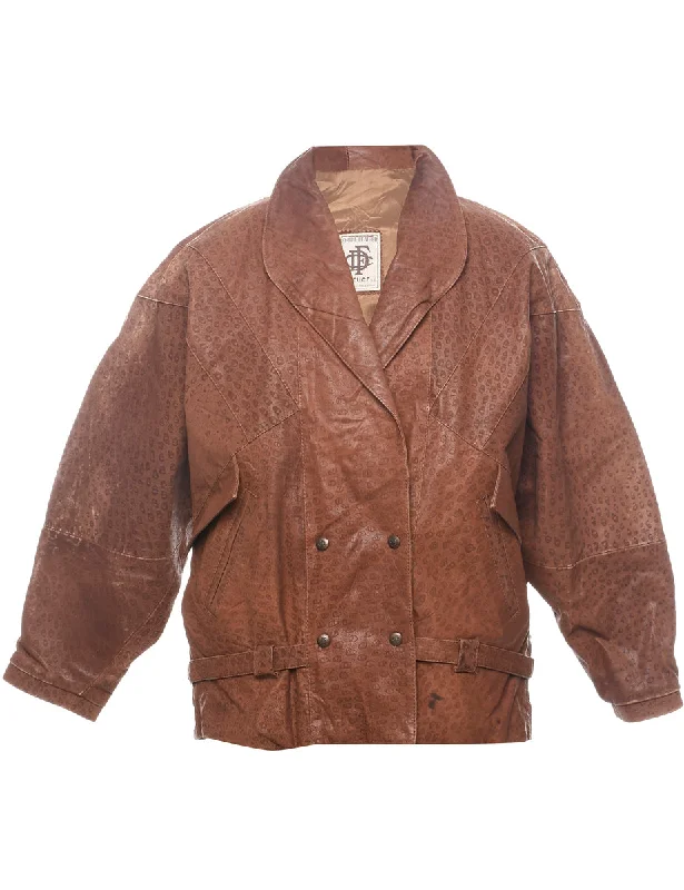 Brown Classic Leather Jacket - L Herringbone Jacket Checkered Jacket Solid Jacket