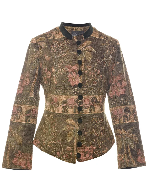 Button Front Tapestry Jacket - XS Print Jacket Jacquard Jacket Patchwork Jacket