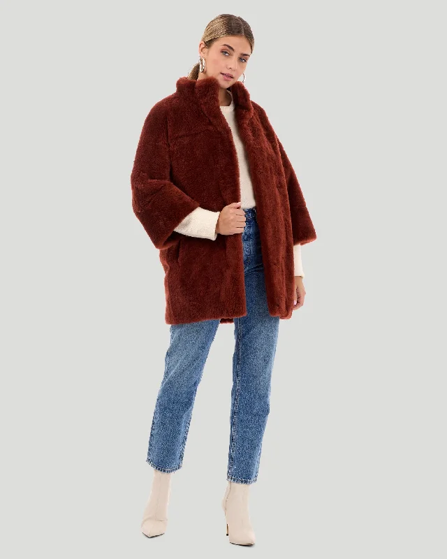 CASHMERE GOAT JACKET WITH STAND COLLAR AND CROPPED SLEEVES Front Pockets Side Pockets Patch Pockets CASHMERE GOAT JACKET WITH STAND COLLAR AND CROPPED SLEEVES Front Pockets Side Pockets Patch Pockets