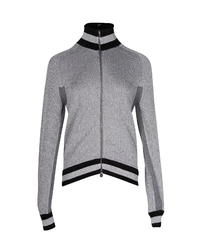 Chanel Zipped Bomber Jacket in Silver Viscose Chenille Jacket Brocade Jacket Lace Jacket