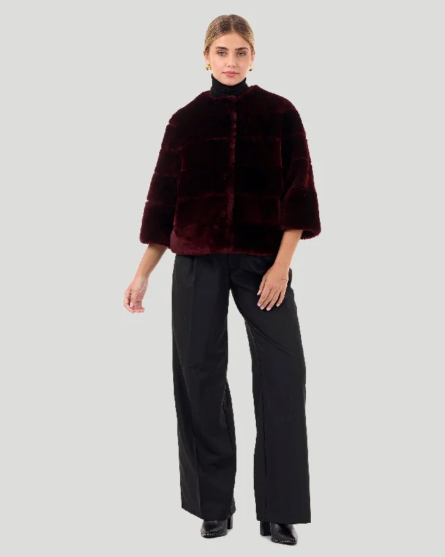 Collarless Select Shearling Lamb Jacket with 3/4 Sleeves Collared Jacket Crew Neck Jacket Turtle Neck Jacket Collarless Select Shearling Lamb Jacket with 3/4 Sleeves Collared Jacket Crew Neck Jacket Turtle Neck Jacket