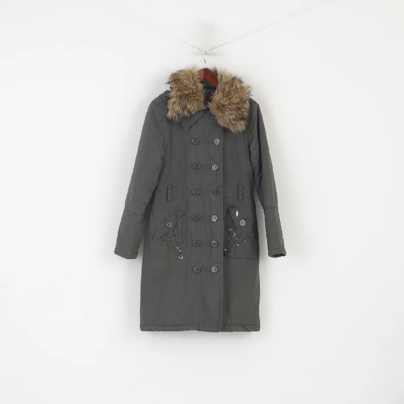 House Women L (M) Jacket Green Parka Cotton Padded Fur Collar Buttoned Coat Embroidered Jacket Appliqued Jacket Beaded Jacket House Women L (M) Jacket Green Parka Cotton Padded Fur Collar Buttoned Coat Embroidered Jacket Appliqued Jacket Beaded Jacket
