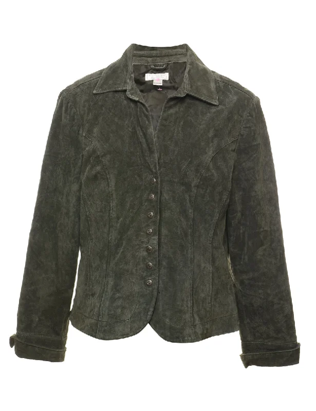 Dark Green Suede Jacket - L Ribbed Jacket Pleated Jacket Ruffled Jacket