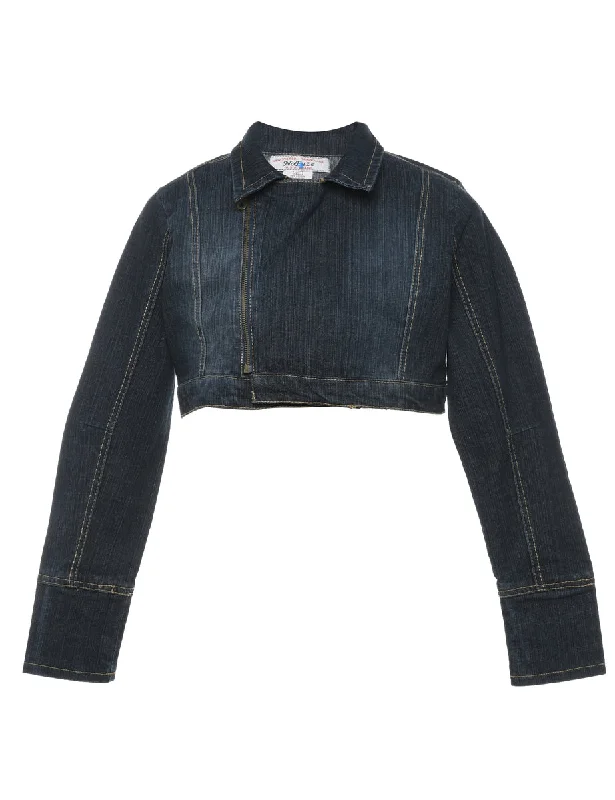 Dark Wash Cropped Y2K Denim Jacket - M Denim Jacket Leather Jacket Suede Jacket