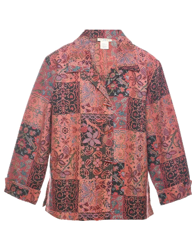 Floral Pattern Tapestry Jacket - L Nylon Jacket Polyester Jacket Spandex Jacket