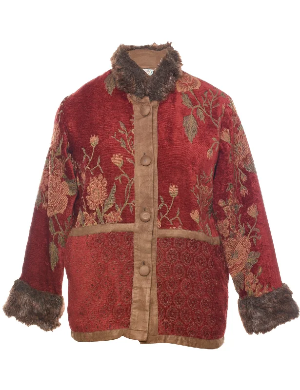 Floral Pattern Tapestry Jacket - S Fleece Fabric Down Fabric Feather Fabric