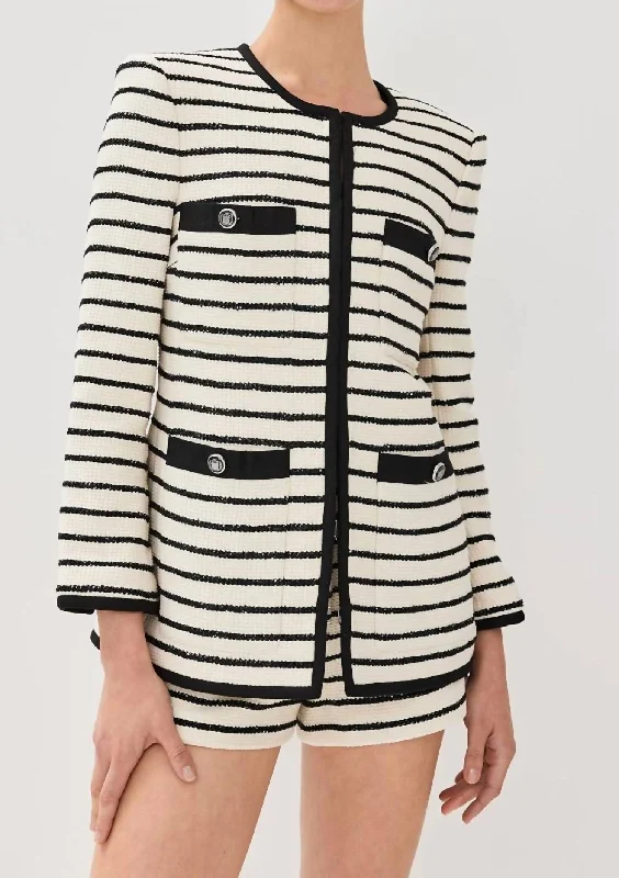 Foster Stripe Dickey Jacket In Ivory/black Front Pockets Side Pockets Patch Pockets