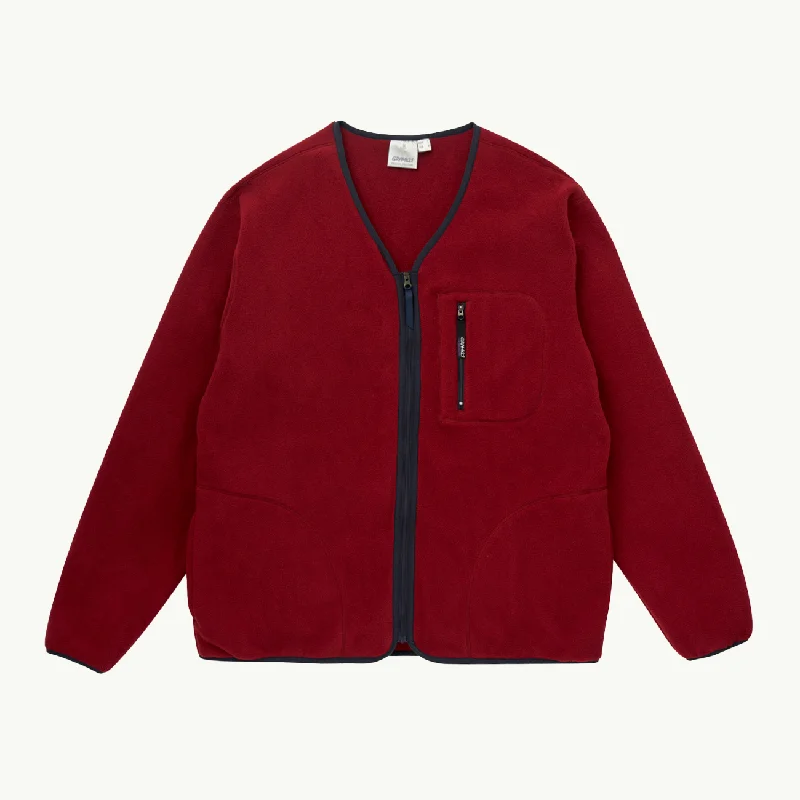 Women's Fleece Cardigan Zip-Up - Deep Maroon Spandex Rayon Corduroy