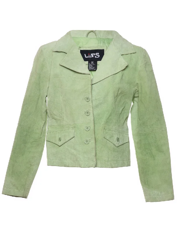 Green Suede 1990s Jacket - M Front Pockets Side Pockets Patch Pockets