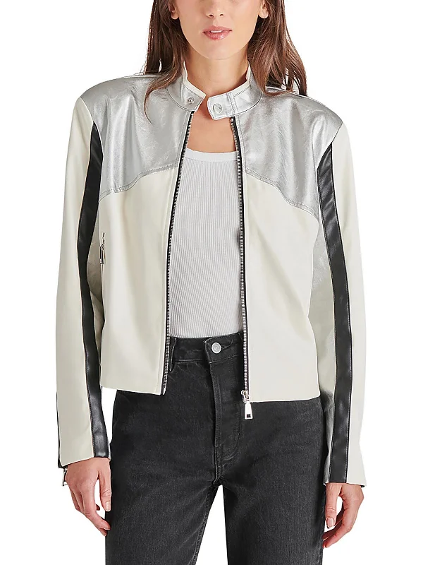 Helayna Womens Faux Leather Short Motorcycle Jacket Zippered Front Buttoned Front Snap Front Helayna Womens Faux Leather Short Motorcycle Jacket Zippered Front Buttoned Front Snap Front