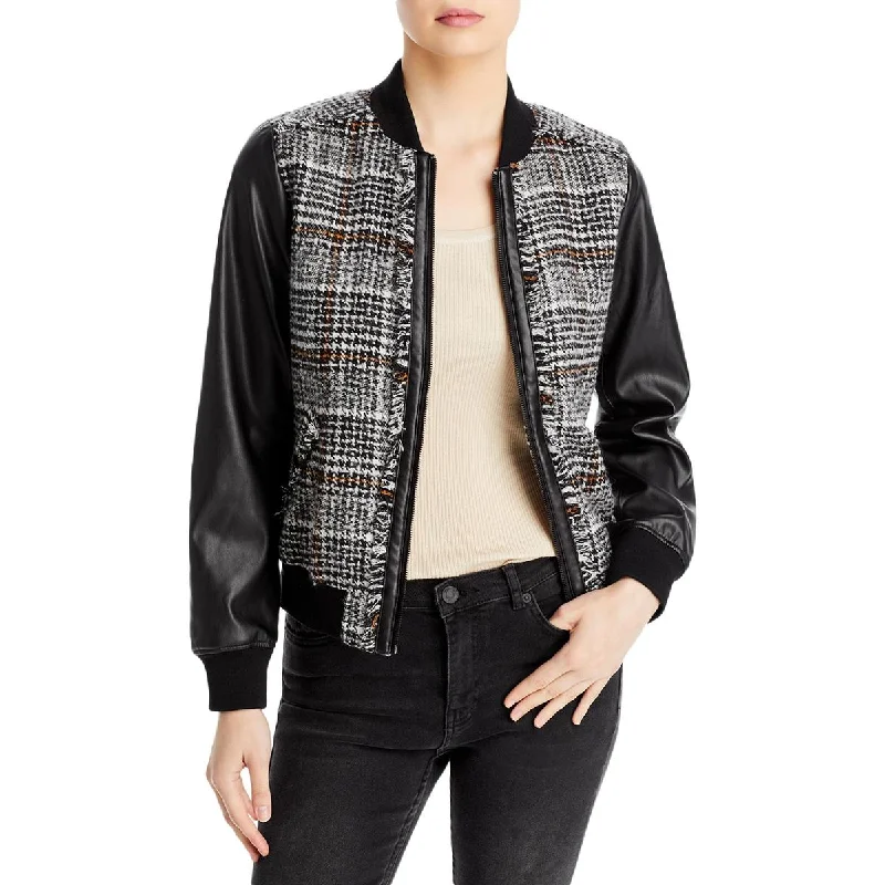 Karl Lagerfeld Paris Womens Tweed Faux Leather Bomber Jacket Stand-Up Collar Roll-Neck Collar Turtle Neck Karl Lagerfeld Paris Womens Tweed Faux Leather Bomber Jacket Stand-Up Collar Roll-Neck Collar Turtle Neck