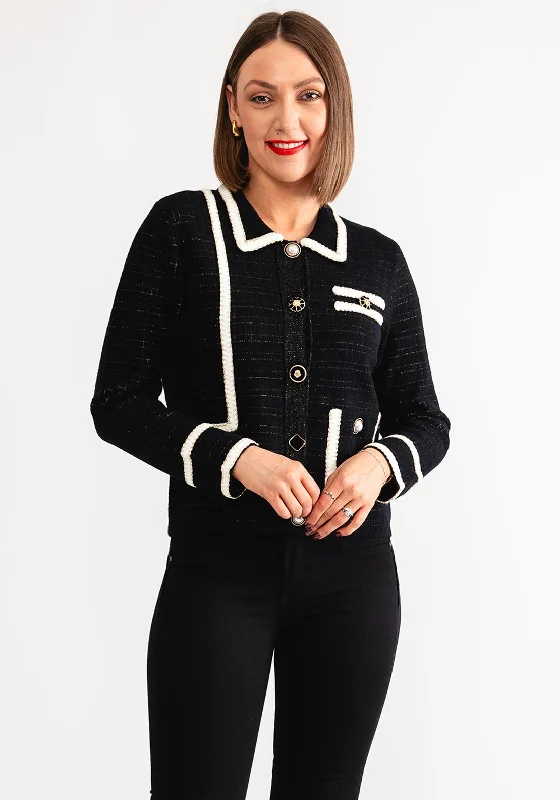 Leo and Ugo Monochrome Collared Cardigan, Black Chenille Blend Fleece Blend Nylon Blend Leo and Ugo Monochrome Collared Cardigan, Black Chenille Blend Fleece Blend Nylon Blend