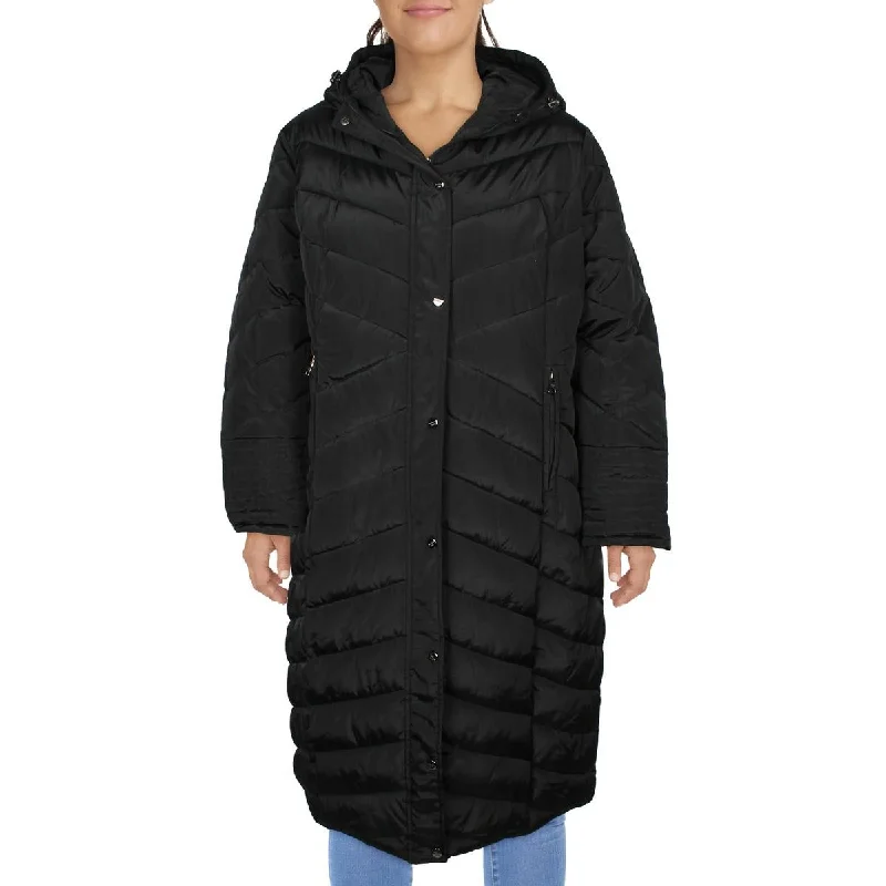 Madden Girl Womens Plus Hooded Maxi Puffer Jacket Fleece Jacket Down Jacket Feather Jacket