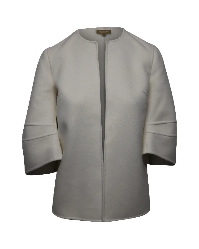 Michael Kors Collection Asymmetrical Angel Sleeves Jacket in White Wool Satin Fabric Silk Fabric Chiffon Fabric Michael Kors Collection Asymmetrical Angel Sleeves Jacket in White Wool Satin Fabric Silk Fabric Chiffon Fabric
